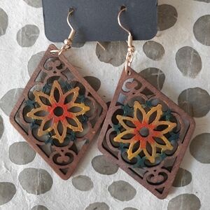 Wooden Floral Dangle Earrings